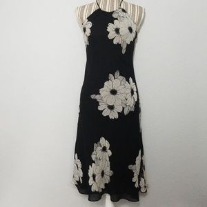 Ann Taylor 4 Black White 100% Silk Halter Dress